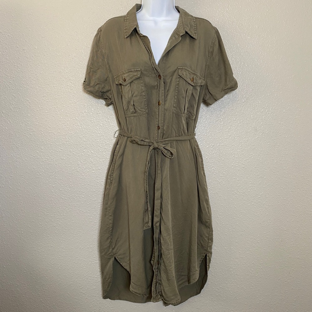Teddi Rose Khaki Green Retro Utility Military Gorpcore Tencel Button Dress XL